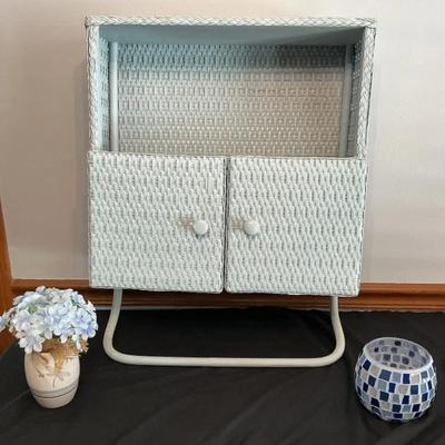 Sky Blue Wicker Rattan Bathroom Wall Hang Vanity and Counter Decor
