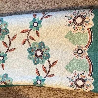 Turquoise + Navy Floral Quilt 