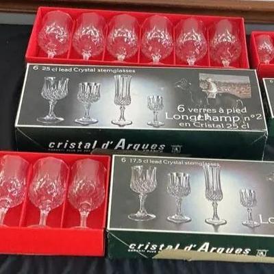 3 Sets of Cristal d’Arques Longchamp Stem Glasses