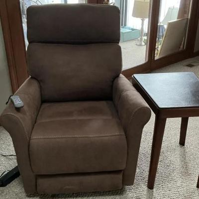 Power Lift Recliner Chair and Leather-Top Side Table