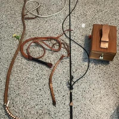 4 Horse/Bull Whips And A Boot Shiner Box Kit