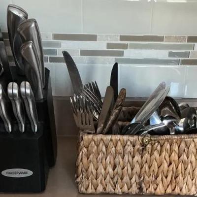Silverware, Basket + Farberware Knife Set with Block 