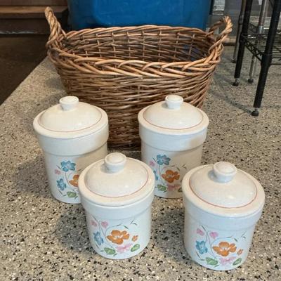 Treasure Craft Canister Set and Large Wicker Basket 