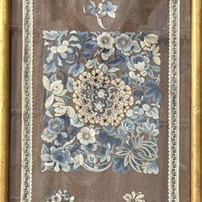 Lot 125-Sou  
Chinese Chrysanthemum and Florals Embroidered Silk Panel