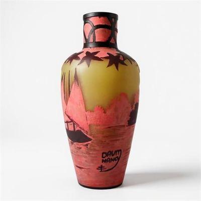 Lot 020-G   
Daum Nancy Cameo Glass Vase, Lake Scene