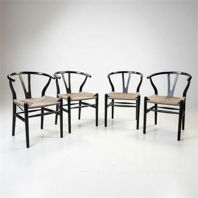 Lot 031  
Crate and Barrel Crescent Black Wood Wishbone Dining Chairs, Four (4)