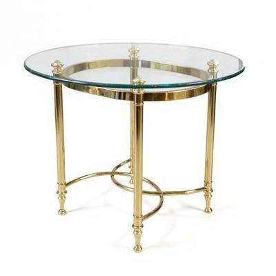 Lot 028   
Mid Century Brass and Glass Side Table