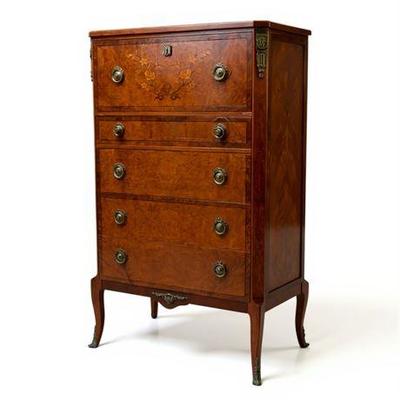 Lot 036 
Robert Irwin Burled, Banded and Inlaid Chest of Drawers