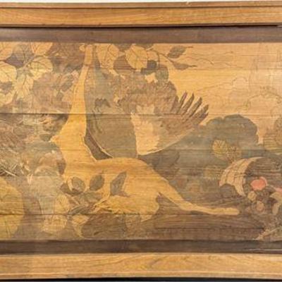 Lot 111-Sil   
Cornucopia and Hunt Scene Study, Burned and Stained Wood, Vintage