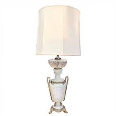 Lot 027-N   
Ormolu Mounted Celadon Crystal, Porcelain and Pâte-sur-pâte Lamp