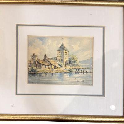 Lot 047  
Barday, Cottages by the Water, Watercolor on Paper