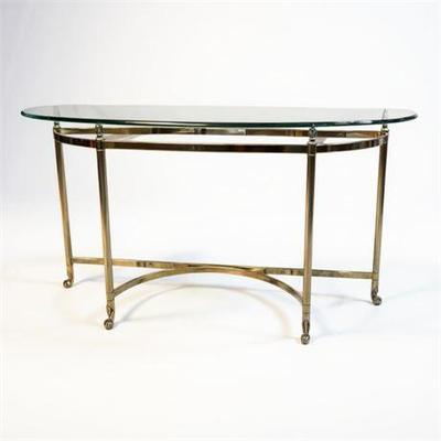 Lot 029   
Mid Century Brass and Glass Console Table