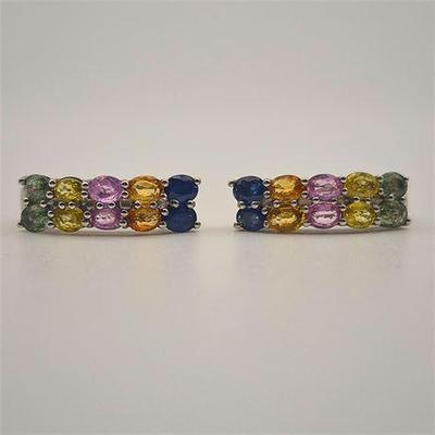 Sale Photo Thumbnail #22: Lot 039   
925 Sterling Silver Multicolor Sapphire Hoop Earrings