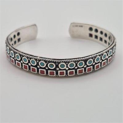 Sale Photo Thumbnail #17: Lot 031   
925 Sterling Silver Vintage Navajo Turquoise & Coral Cuff Bracelet