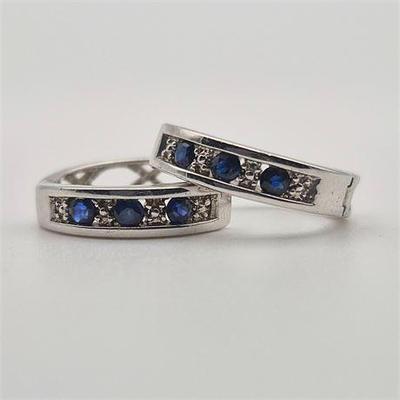 Sale Photo Thumbnail #18: Lot 033  
925 Sterling Silver Blue Sapphire Hoop Earrings