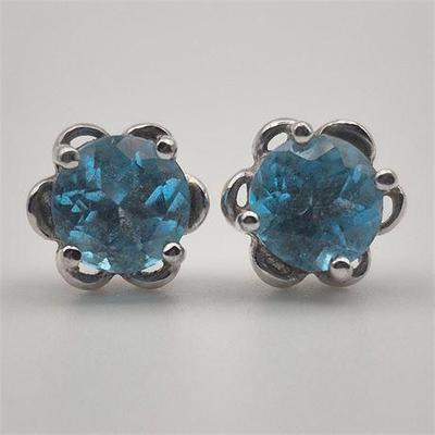 Sale Photo Thumbnail #21: Lot 037  925 Sterling Silver Blue Topaz Stud Earrings