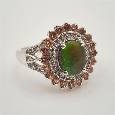 Sale Photo Thumbnail #20: Lot 036  
925 Sterling Silver Ammolite, Andalusite & Diamond Ring