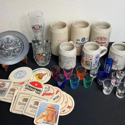 Shots, Steins & Suds: Vintage German Beer Steins, Shot Glass Collection & Brewery Coasters