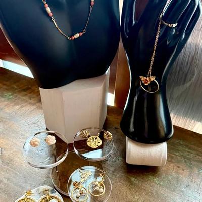 Gold-Tone Necklace & Earrings w/ Rose & Pearl Accents | Romantic Costume Jewelry