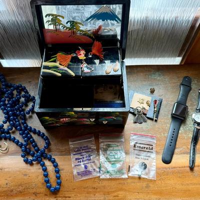A Bit Eclectic. 1960s Japanese Hand Painted Jewelry Box with Costume Jewelry