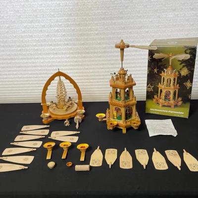 Pair of German Wooden Christmas Pyramids w/ Figures & Accessories | Erzgebirge Style