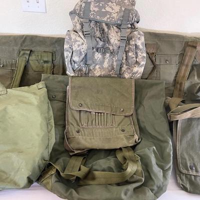 Military Issue Field Gear Lot with Packs, Bags & Canvas Equipment