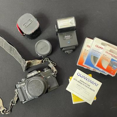 Minolta Film Camera with Accessories, Flash, Manuals & Cases