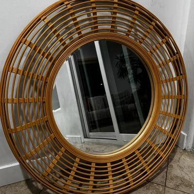 Large Round Rattan Wall Mirror – Boho Coastal Woven Frame (Approx. 29”)