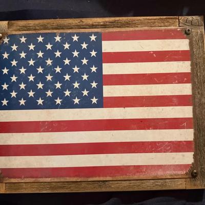 Rustic Framed American Flag Wall Art – Wood Frame, Americana Decor