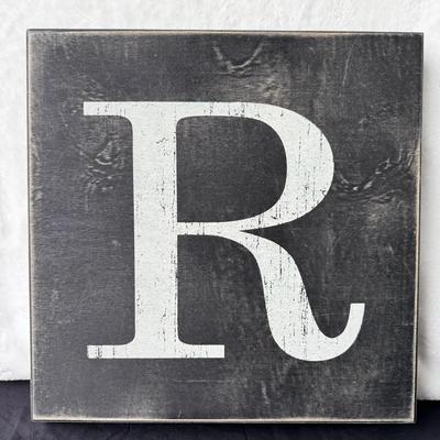 Rustic Wood Monogram Tray Sign – Letter “R” | Farmhouse Wall Decor | Designs by Kathy 