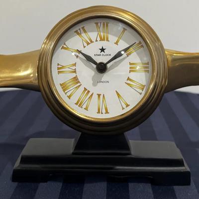 Brass Propeller Desk Clock on Stand – Aviation / Vintage Style “Star Clock – London”