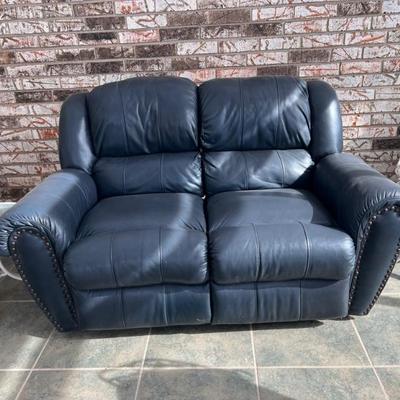 Sale Photo Thumbnail #4: Blue Leather Loveseat Recliner