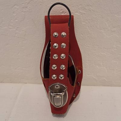 Rare Vintage Multi-Tool Camping Knife or "Hobo Knife" with a Red Sheath