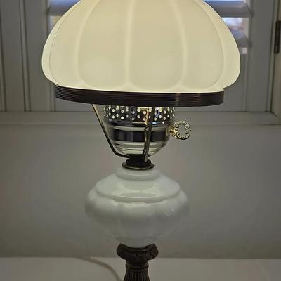 Vintage Milk Glass Hurricane Table Lamp