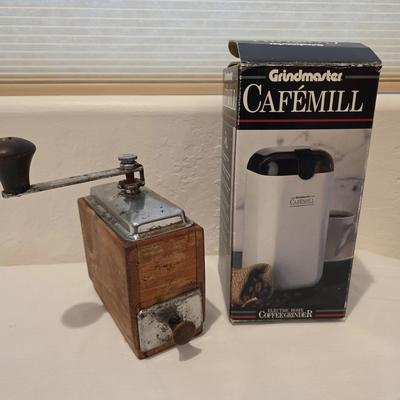 Vintage Slim 50s Era Coffee Grinder and Modern Coffee Grinder