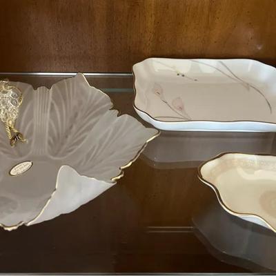Italian Frosted Crystal Bowl with Golden Edges , Bone China Dish And L'etoile Porcelain Dish