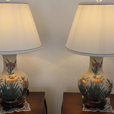 Vintage Hand Painted Chinese Ginger Jar Table Lamps