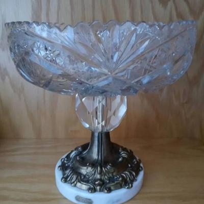 Vintage Crystal Compote Dish with Marble Bottom