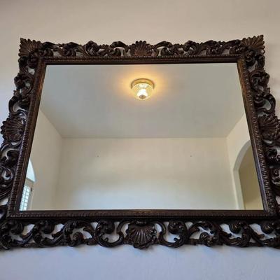Big Antique Carved Wooden Mirror Possible Oak 