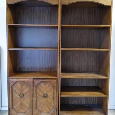 Vintage Two Piece Pecan Wood Shelving