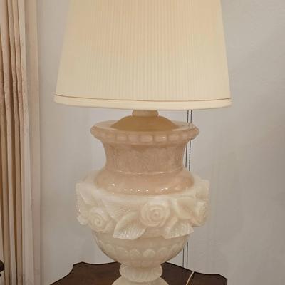 Another Antique Carved Italian Marble Urn Table Lamp With Rose Motif