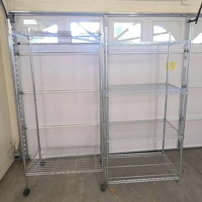 2 Metal Wire Shelving Units: One with Shelves and One with Hanging Bar
