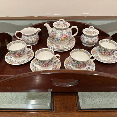 Tea and Crumpets for Four on Wooden Tea Tray