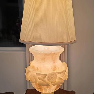 Antique Carved Italian Marble Urn Table Lamp with Rose Motif