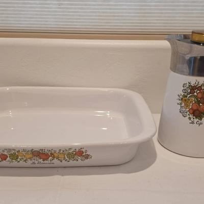 Corningware Large Casserole Dish and Perculator Coffee Pot