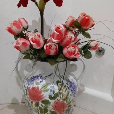 Large Floral Vase with Faux Flowers