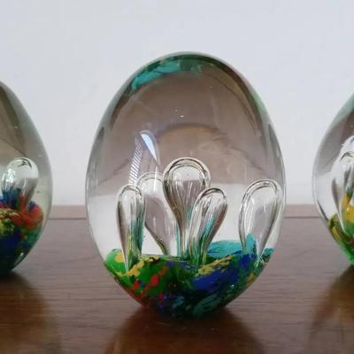 Trio of Colorful Glass Paper Weights