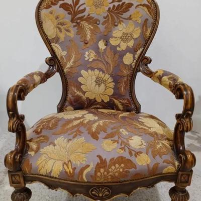 Antique Victorian Rococo Revival Upholstered Armchair