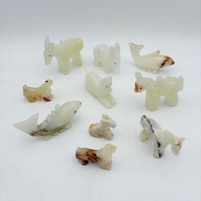 11 Carved Stone Animals - Mexican White Onyx