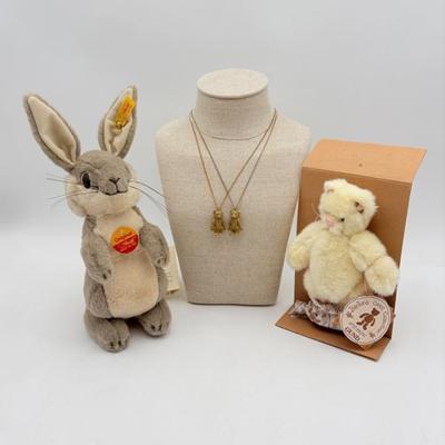 Steiff Bear Necklaces, Gund Bear & Steiff Rabbit